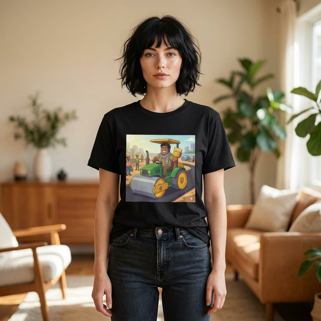 Road Roller Driver Graphic Tee — 'Abhi Thik Karthahu' Punjabi Construction T-Shirt